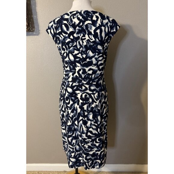 Ralph Lauren Dress 8 Stretch Sheath Blue Ivory Washable Knot Sleeveless NEW - Picture 6 of 11